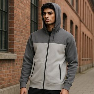 Empyre Mens Zip Up Hooded Jacket Two Tone Gray Size Small Front Zip Pockets